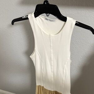 Zara Cream and Tan Sleeveless Dress